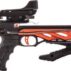 Black and orange toy crossbow side view.