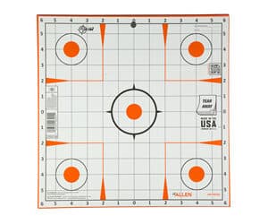Shooting target with grid and orange bullseyes