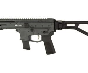 Modern black tactical rifle with adjustable stock.