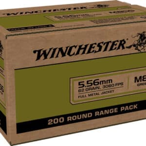 Winchester 5.56mm M855 ammunition box, 200 rounds.