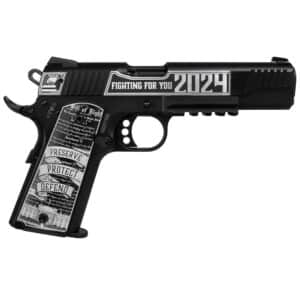 Custom 2024 pistol with engraved text.