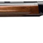 Side view of a wooden shotgun.
