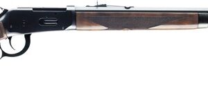 Lever-action rifle with wooden stock and steel barrel