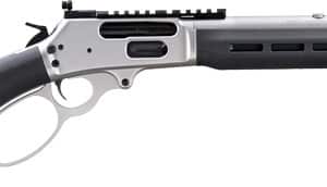 Lever-action rifle with black synthetic stock