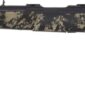 Camouflage bolt-action rifle, outdoor hunting firearm.