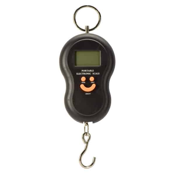 Portable electronic scale with smiling face design.