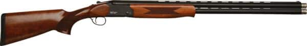Side view of a double-barreled shotgun.