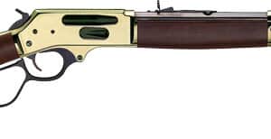 Lever-action rifle with wood and brass details.