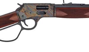 Lever-action rifle with wooden stock.