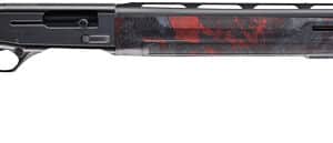 Red and black shotgun on white background