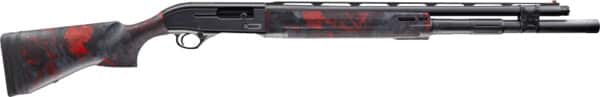 Red and black shotgun on white background