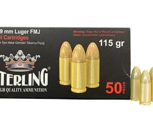 Sterling 9mm Luger FMJ pistol cartridges box