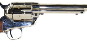 Classic revolver with wooden grip and long barrel