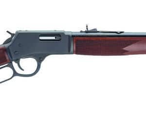 Lever-action rifle with wooden stock and metal barrel