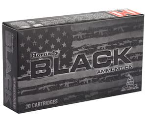 Hornady Black Ammunition box with 20 cartridges.