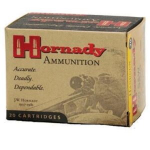 Hornady ammunition box with rifle graphic and text.