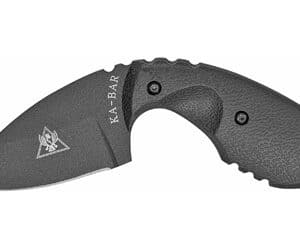 Compact black KA-BAR knife with textured handle.