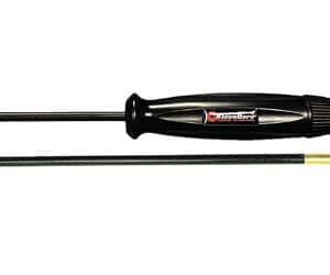 Black cleaning rod with brass tip and handle.