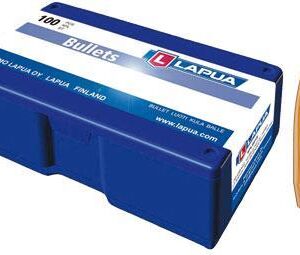 Box of Lapua bullets with one bullet shown.
