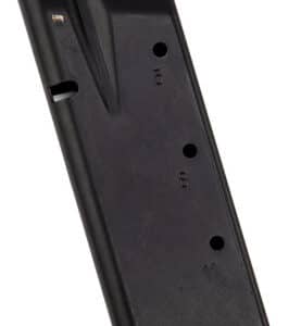 Black firearm magazine clip with blue tip
