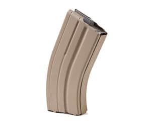 Tan rifle magazine isolated on white background.