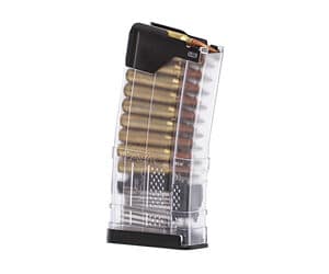 Clear magazine loaded with ammunition rounds.
