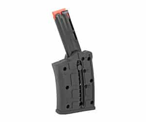 Black and red rifle magazine vertical view