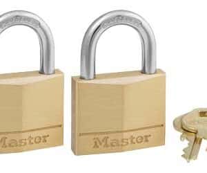 Two brass padlocks and keys.