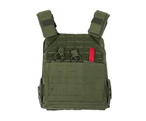 Green tactical vest with MOLLE webbing