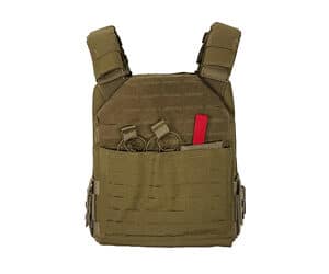 Tactical military vest with pouches, front view.