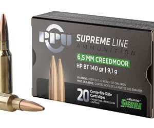 Box of 6.5 mm Creedmoor ammunition, 20 cartridges.