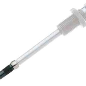 Industrial sensor with threaded design and cable.