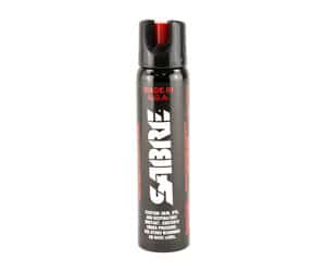 Sabre pepper spray canister, black and red design.