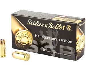 Sellier & Bellot .45 Auto handgun ammunition box.