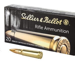 Sellier & Bellot rifle ammunition box and bullets