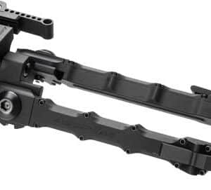 Black tactical rifle bipod with adjustable legs