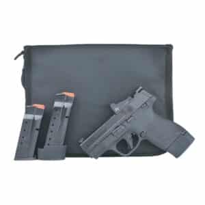 Handgun with magazines and case