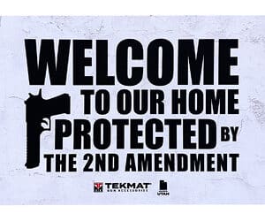 Doormat with 2nd Amendment protection message.