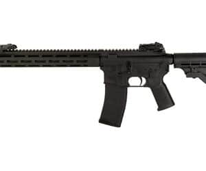 Black AR-15 style semi-automatic rifle
