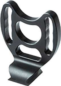 Black plastic mounting bracket for devices.