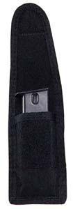 Black knife sheath with a metal clip inside.