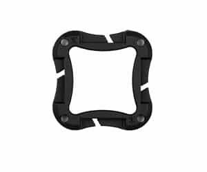 Black rubber suspension mount with a square shape.