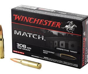 Winchester Match 308 bullets box with cartridges.