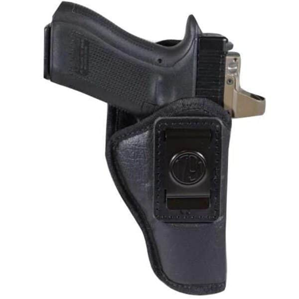 Black gun holster with clip, isolated on white