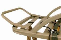 Expandable ladder with safety rail, close-up view.