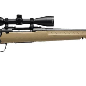 Savage bolt-action rifle with scope, side view