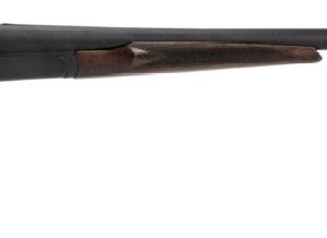 Double-barrel shotgun with wooden stock and black barrels.