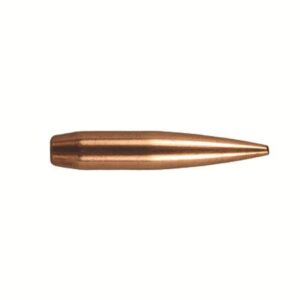 Copper bullet projectile on white background.