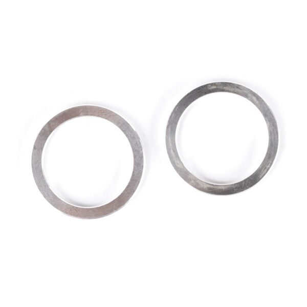 Two silver metal rings on white background.