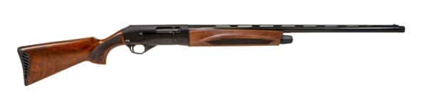 Modern shotgun with wooden stock and barrel.